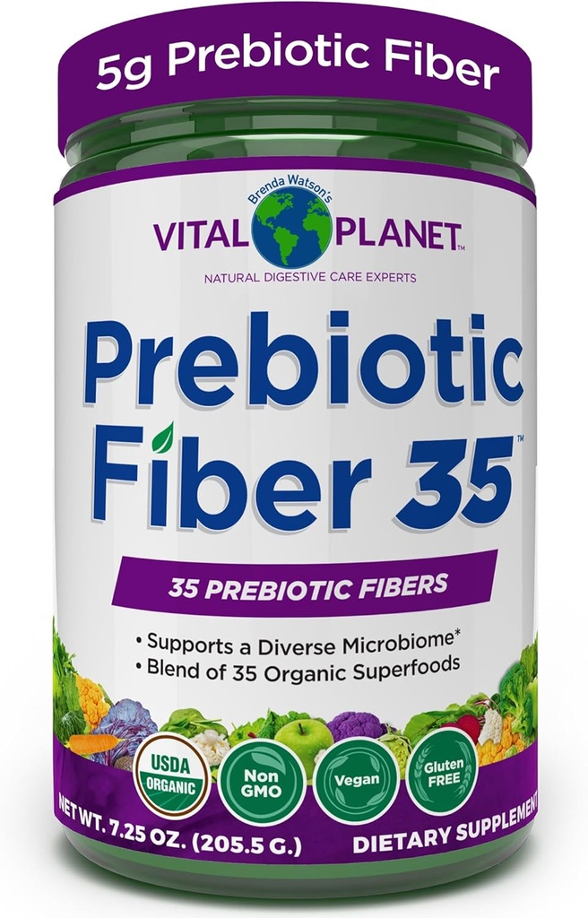 Vital Planet - Fiber 35 Powder Diverse Fiber Supplement for Dietary Support and Occasional Constipation with 35 Prebiotic Fibers and 35 Organic Superfoods to Maintain Bowel Regularity, 6.77 oz
