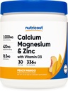 Nutricost Calcium Magnesium Zinc Citrates with Vitamin D3 Powder, 30 Servings (Peach Mango Flavor)