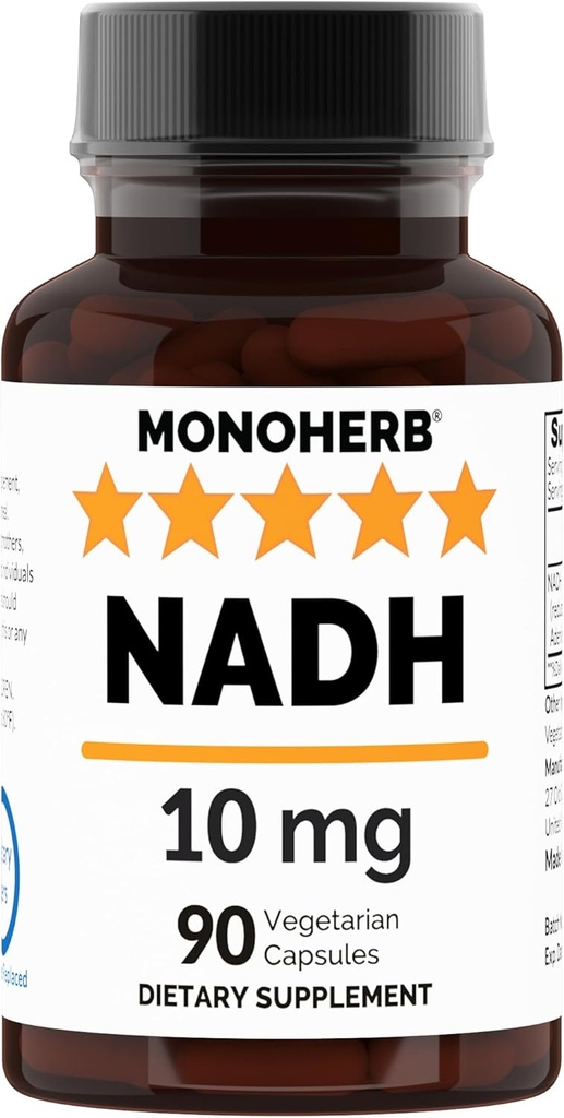 MONOHERB NADH 10 mg 90 Vegetarian Capsules - Reduced Nicotinamide Adenine Dinucleotide Supplement