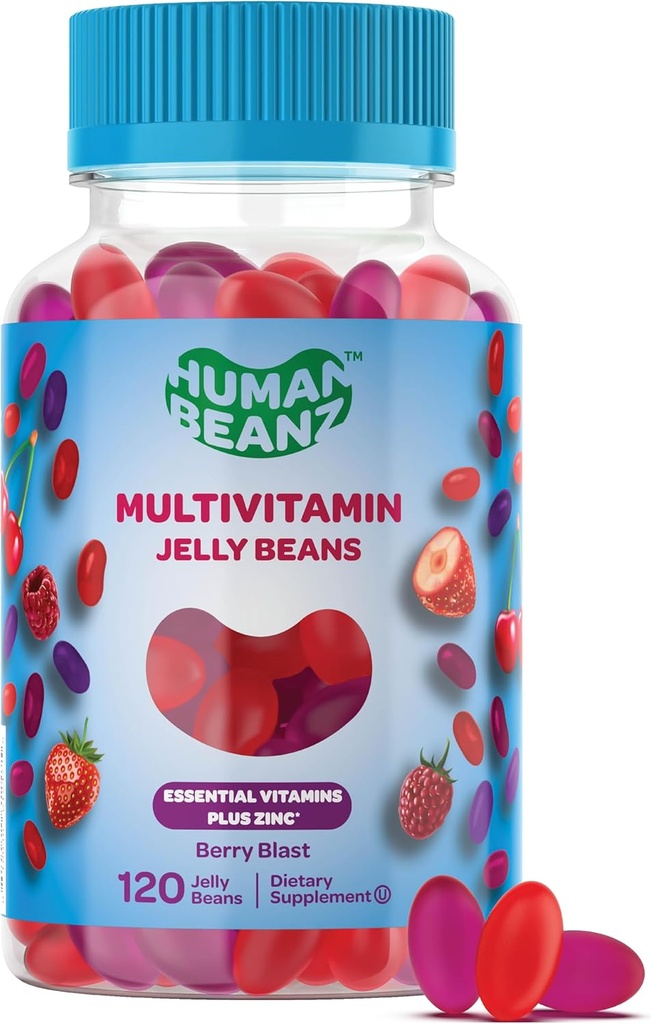 Multivitamin Jelly Bean Gummies with Zinc for Men and Women, Immune Support Dietary Supplements for Adults, Vegetarian, 120 Berry Blast Jelly Beans, Kosher