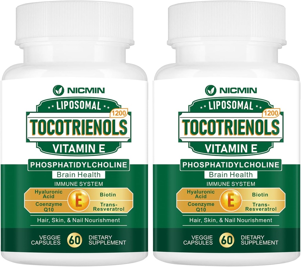 1200MG Vitamin E Tocotrienols Liposomal Tocotrienols Supplement with Phosphatidylcholine, 95% Delta-tocotrienols and 5% Gamma-tocotrienols, High Absorption for Heart, Brain Function 120 Capsules
