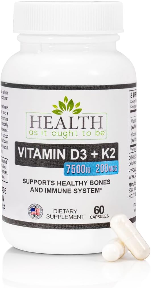 Health As It Ought To Be Vitamin D3+K2 Supplement | Supports Healthy Bones and Immune Health | 60 Capsules