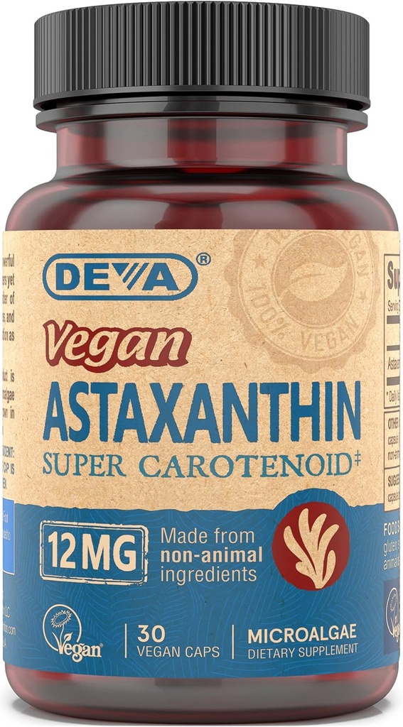DEVA Nutrition Vitamins Astaxanthin 12mg, Vegan, Made from Haematococcus Pluvialis Microalgae, 30 Capsules, 1-Pack