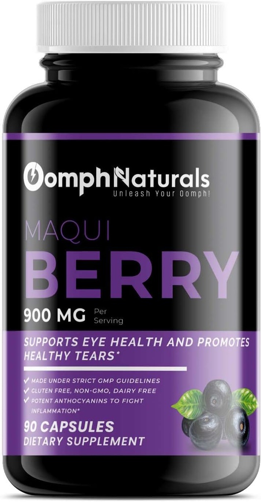 Maqui Berry, 900mg Aristotelia Chilensis Extract, 90 Capsules 45 Day Supply, Non-GMO, Gluten Free, Supplement for Dry Eyes