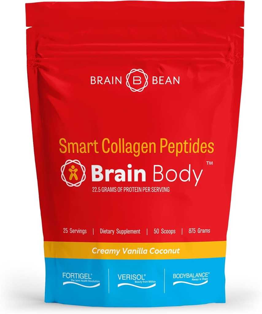 Brain Body Collagen Peptides Powder - Vital Protein & Collagen Supplement for Women & Men - Hydrolyzed Type I & III for Hair, Skin, Nails & Joint Health - 25 Servings - Creamy Vanilla Coconut - 875g