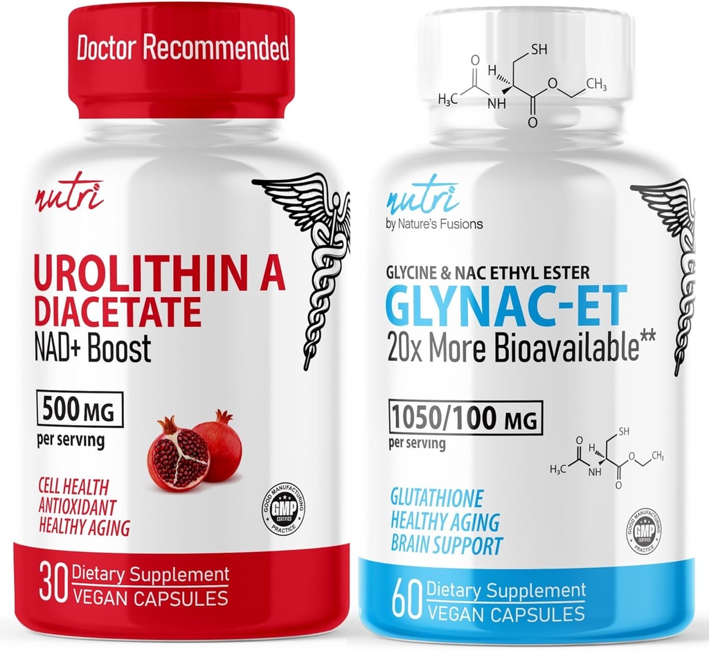 Nature's Fusions Urolithin A Diacetate 500mg & GlyNAC-ET (60 Capsules) Energy Booster Supplement