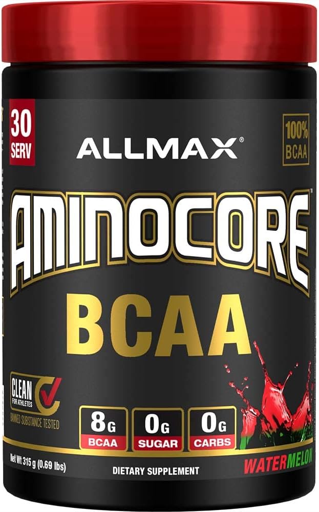 ALLMAX Nutrition AMINOCORE BCAA – 8G BCAAs – 100% Pure Branch Chained Amino Acids – Gluten Free - Watermelon - 315 Gram