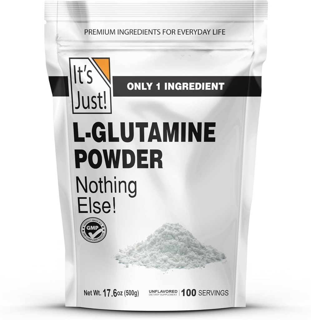 It's Just! - L-Glutamine Powder, Unflavored, Amino Acid, Faster Muscle Recovery, Leaky Gut, Digestive Support (500 Grams / 100 Servings)