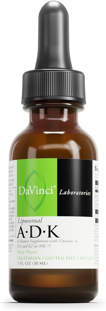 DAVINCI Labs Liposomal ADK - Liquid Dietary Supplement to Support Immune System, Bone and Heart Health* - with Vitamin A, Vitamin D3 and Vitamin K2 - Gluten-Free - Vegetarian - 30 ml