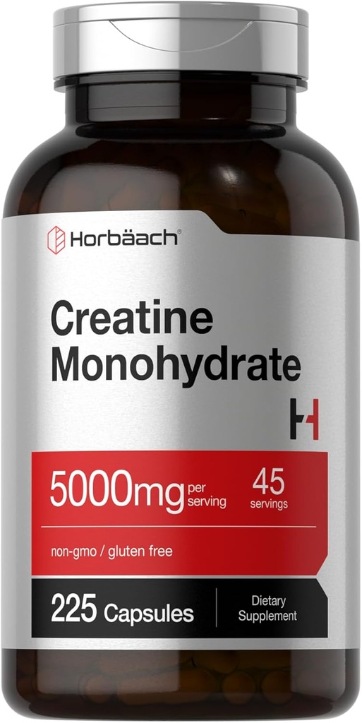 Horbäach Creatine Monohydrate | 5g | 225 Capsules | Non-GMO, Gluten Free Supplement