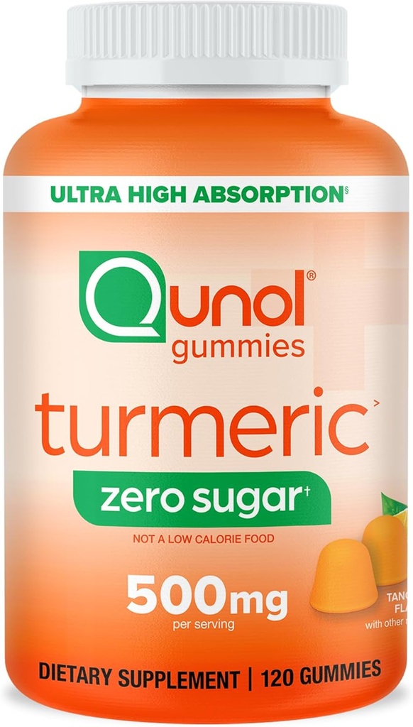 Qunol Zero Sugar Turmeric Gummies, Gummy with 500mg Turmeric Curcumin, Joint Support Supplement, Ultra High Absorption Tumeric Curcumin, Vegetarian, Gluten Free, 120 Count