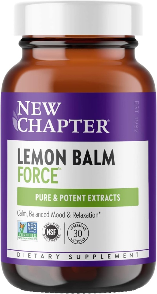 New Chapter Lemon Balm Force with Supercritical Lemon Balm for Mood Support + Immune Support + Non-GMO Ingredients - 30 ct Vegetarian Capsules