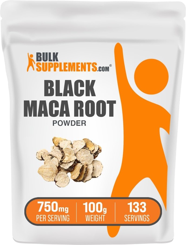 BulkSupplements.com Black Maca Powder - Black Maca Root Supplement, Herbal Supplement for Men & Women - Vegan, Gluten Free, 750mg per Serving, 100g (3.5 oz) (Pack of 1)