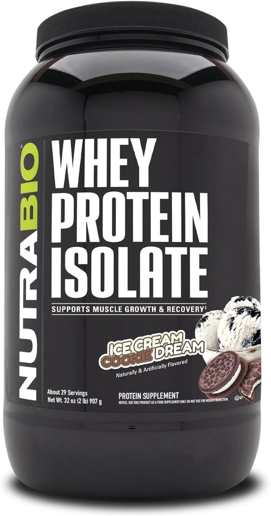 NutraBio 100% Whey Protein Isolate Protein Powder, 25g Protein with Complete Amino Acid Profile, Non-GMO, Soy & Gluten Free, Low Carb, Low Calorie Whey Protein Powder, Ice Cream Cookie Dream, 2 Lbs