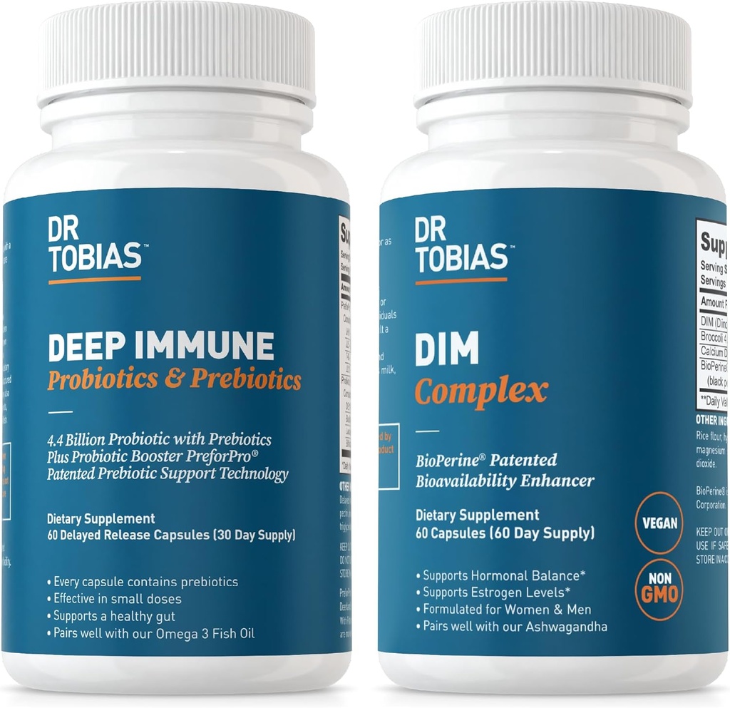 Dr. Tobias Deep Immune Probiotics & Prebiotics and DIM Complex, Supports Digestive Health, Gut Immune Function, Hormone Balance for Women & Men