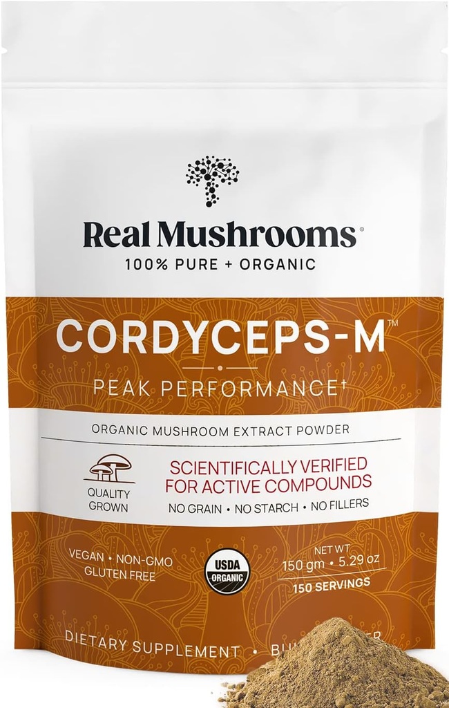 Real Mushroom Cordyceps Mushroom Powder - Cordyceps Mushroom Energy and Performance - Organic Cordyceps Powder with Beta-Glucans, Vegan Supplement, Non-GMO, 150 Servings