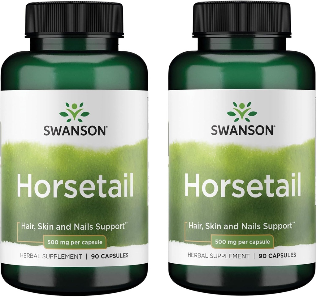 Swanson Horsetail - Herbal Supplement Supporting Healthy Hair, Skin & Nails - Natural Ingredients for Bone Health & Urinary Tract Support - (90 Capsules, 500mg Each) (2 Pack)