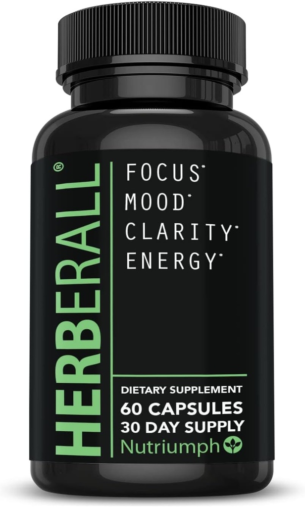 HERBERALL Nootropic – Brain Boost & Focus Support Supplement with CoQ10, Glutathione, Green Tea, Alpha Lipoic Acid, Olive Leaf & Black Pepper – 120 Vegan Capsules