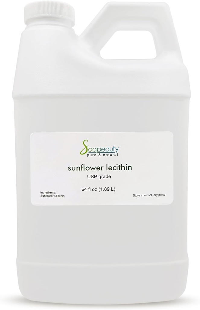 SUNFLOWER LECITHIN Liquid Oil | Cold Pressed Unrefined | USP Grade Unbleached 100% Pure Natural Sunflower Lecithin Oil | Skin Moisturizer, Soap Making, Lotion | 64 fl oz