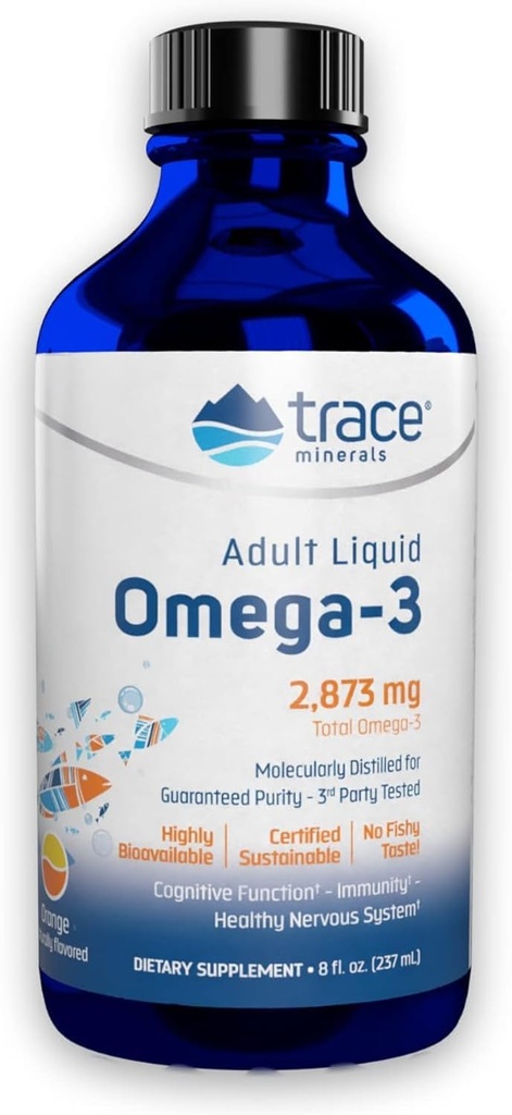 Trace Minerals Omega-3 - Brain Health Support Supplement - Liquid Supplement with DHA & EPA - Omega-3 Supplement with Minerals Supports Immune, Eye & Heart Health - Orange, 8 fl oz