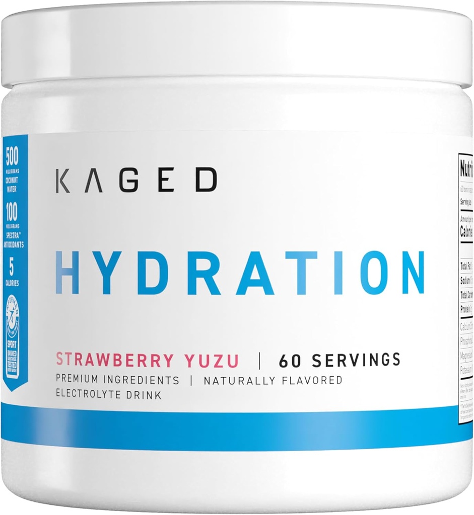 Kaged Hydration Electrolytes Powder | Strawberry Yuzu | Hydra-Charge Sports Drink Mix | Pre, Post, Intra Workout | Low Carb, Vegan, Gluten Free | Supplements for Men & Women | 60 Servings