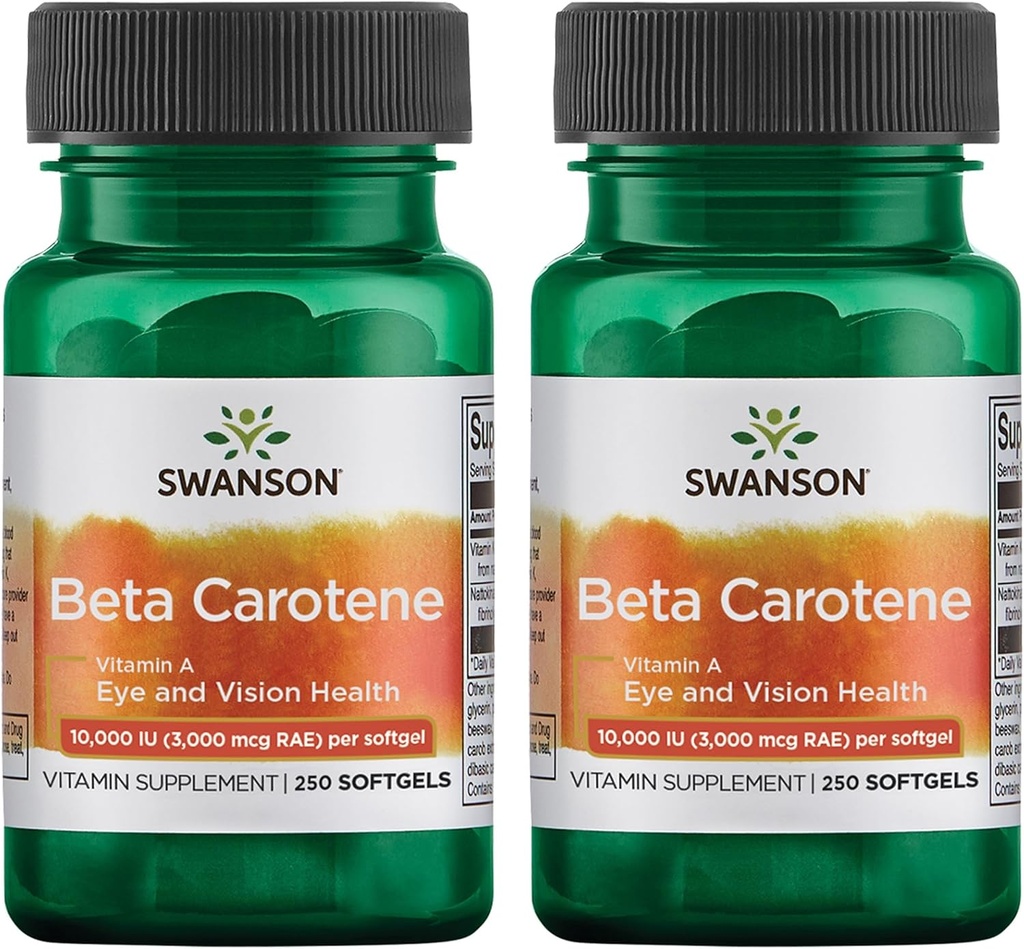 Swanson Beta-Carotene - Vitamin A Supplement Promoting Immune Health, Eye & Skin Health - Natural Wellness Formula - (250 Softgels, 3000mcg Each) (2 Pack)