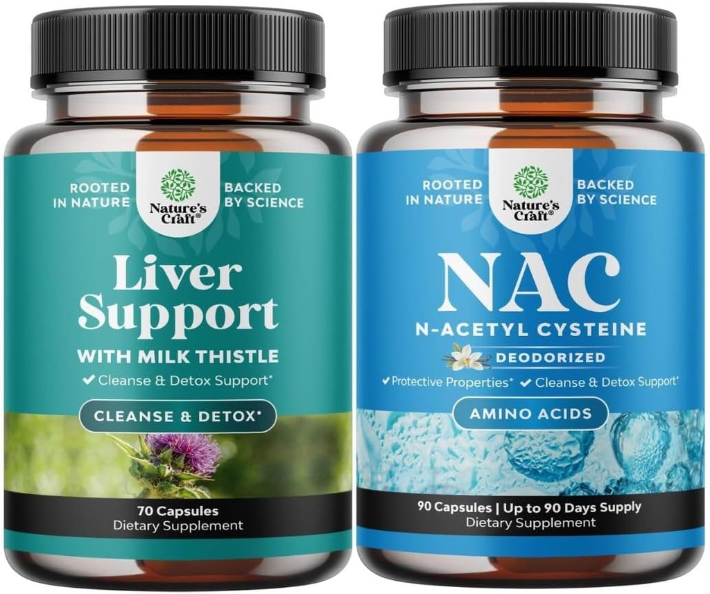 Bundle of Liver Cleanse Detox & Repair - Milk Thistle for Digestion & Immune Health - Ginger Root Choline Dandelion Root and NAC Supplement N-Acetyl Cysteine 600mg- High Absorption NAC 600 mg Capsules