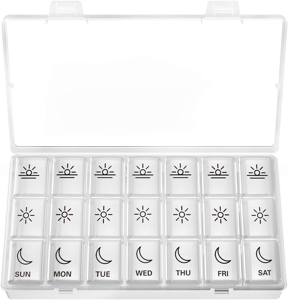 BUG HULL Weekly Pill Organizer 3X a Day, Daily 7 Day Medicine Pill Organizer 3 Times a Day, Travel Pill Case Container for Vitamins, Supplements