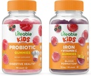 Lifeable Probiotic 2 Billion CFU Kids + Iron & Vitamin C Kids, Gummies Bundle - Great Tasting, Vitamin Supplement, Gluten Free, GMO Free, Chewable Gummy