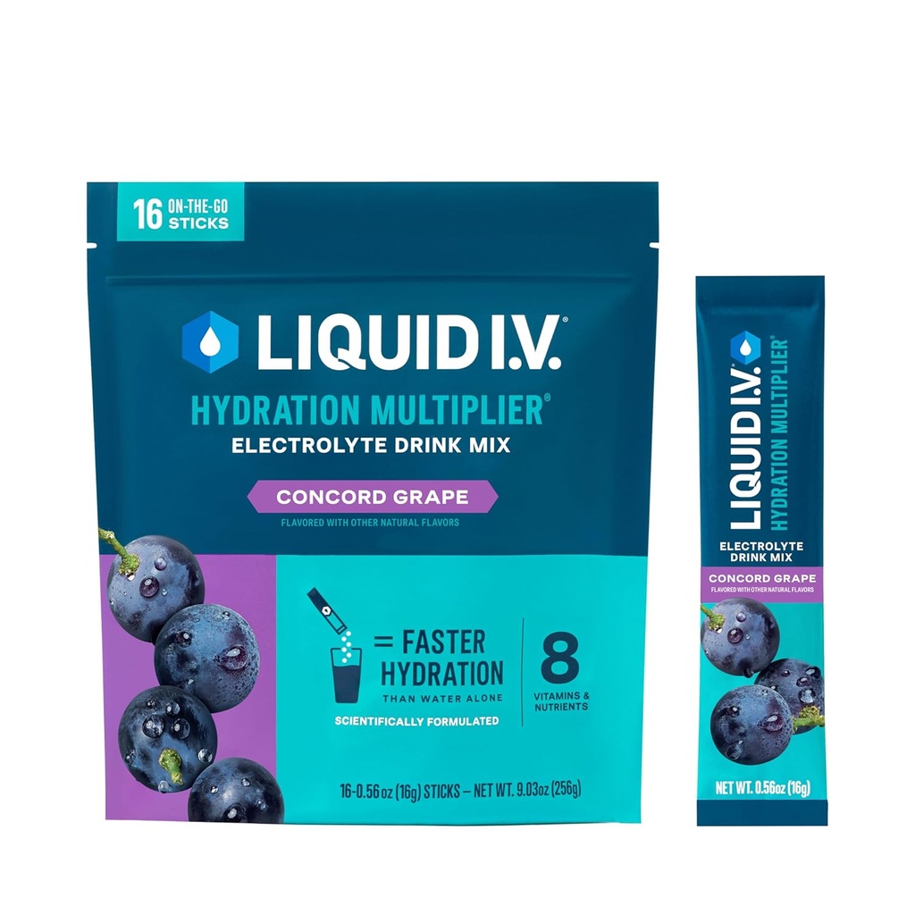Liquid I.V.® Hydration Multiplier - Concord Grape | Electrolyte Powder Drink Mix | 1 Pack (16 Servings)