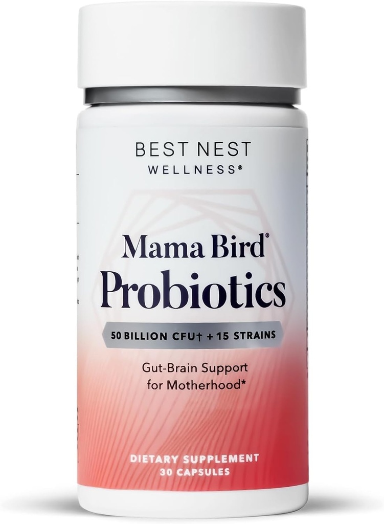 Best Nest Wellness Mama Bird Probiotics - Digestive Health Supplement Aids Gut - Brain Support - 50 Billion CFU Multi-Probiotic Supplement for Women - Supports Healthy Gut Biome - 30 Capsules