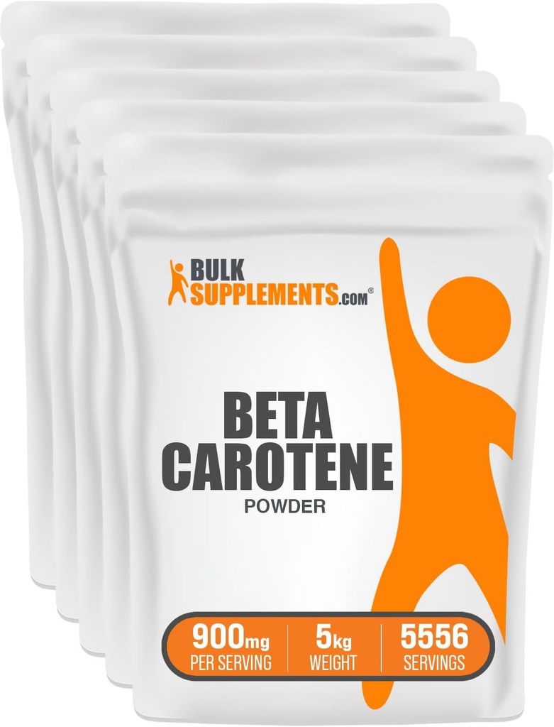BulkSupplements.com Beta Carotene Powder - Beta Carotene Supplement, Vitamin A Supplement for Immune and Vision Support - Gluten Free, 900mg per Serving, 1kg (2.2 lbs) (Pack of 5)