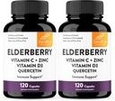 Sandhu's Elderberry Vitamin C and Zinc with Vitamin D3 & Quercetin | Supplement Capsules for Men & Women | Supports Immune Health | 120 Count (Pack of 2)