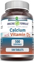 Amazing Formulas Calcium with Vitamin D3 Supplement | Tablets | Non-GMO | Gluten-Free | Made in USA (500 Count, 1 Pack)