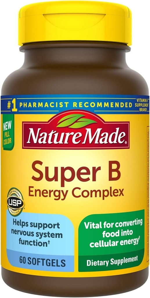 Nature Made Super B Energy Complex, Dietary Supplement for Nervous System Support, 60 Softgels, 60 Day Supply