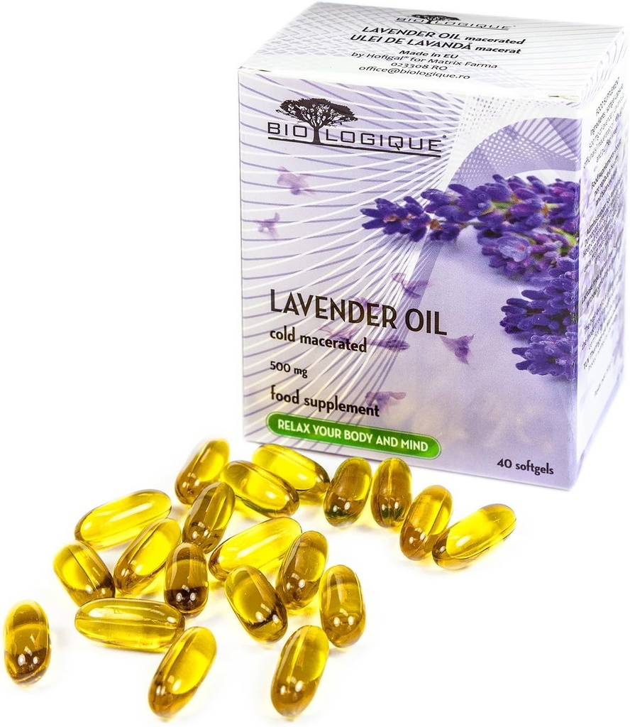 Lavender Pure Oil 500mg, 100% Pure & Natural Cold macerated Extract, 40 softgel Capsules