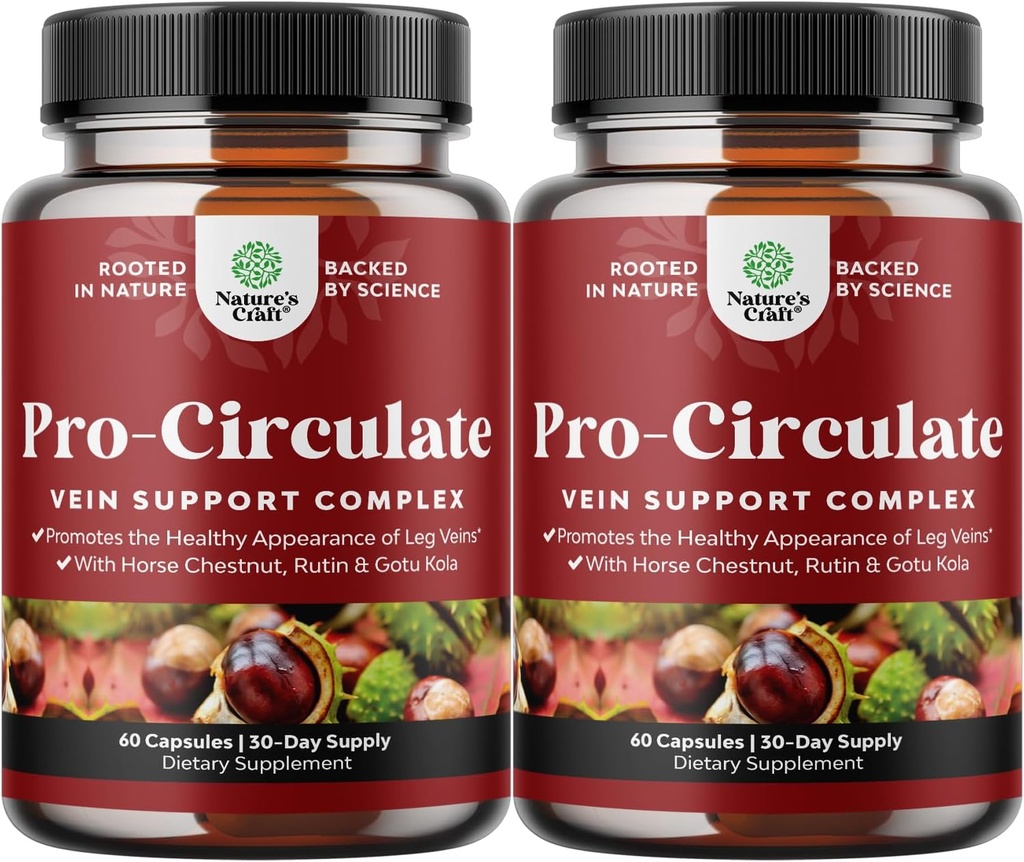 Vein Support Supplements Leg and Veins - Full Body Circulation Supplement for Spider & Varicose Veins and Improved Flow with Horse Chestnut Extract & Flavonoids - Vegan Non-GMO Mini Caps (2 Month)