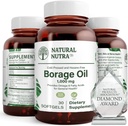 Natural Borage Oil Supplement – Rich in Gamma-linolenic Acid (GLA), A Potent Omega-6 Essential Fatty Acid Known for Supporting Skin, Nerve, and Joint Health 30 Soft gels.