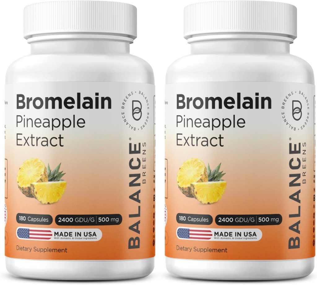 Balancebreens Bromelain 500mg Capsules – 2400 GDU Pineapple Extract Supplement for Joint Support, Natural Swelling Support, and Healthy Digestion – 180 Organic Capsules Made in USA
