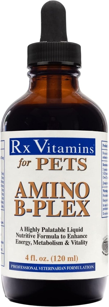 Rx Vitamins Amino B Plex for Pets - B Vitamin Complex Plus Amino Acids for Dogs & Cats - Vitamin Supplements for Dogs' & Cats' Total Body Support - 4 oz