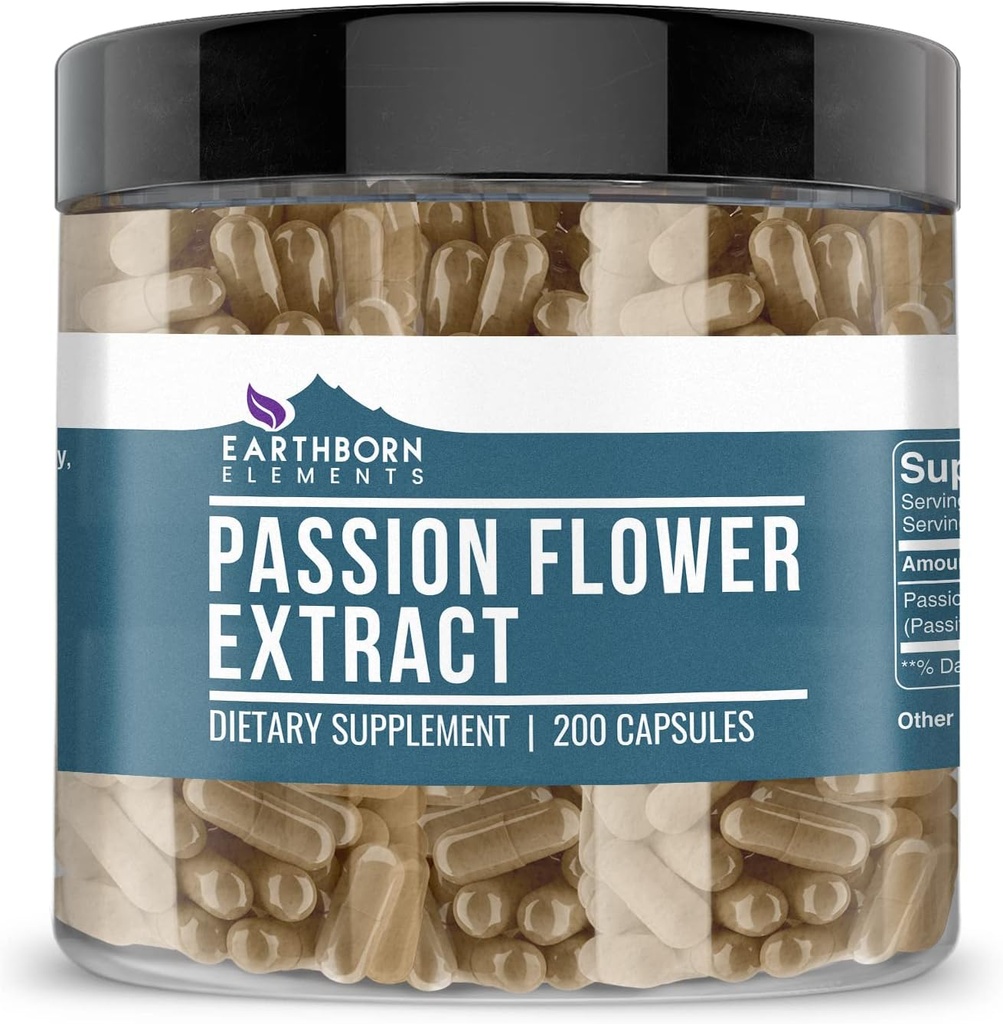 Earthborn Elements Passion Flower Extract 200 Capsules, Pure & Undiluted, No Additives