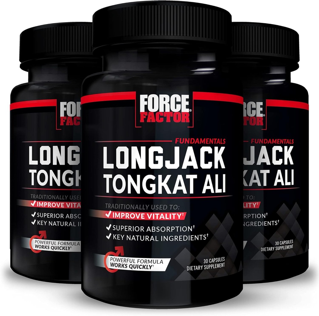 Force Factor Longjack Tongkat Ali 500 mg for Men, Longjack Tongkat Extract to Support Male Vitality & Improve Drive, Capsules with BioPerine Black Pepper Extract, 30 Count (Pack of 3)