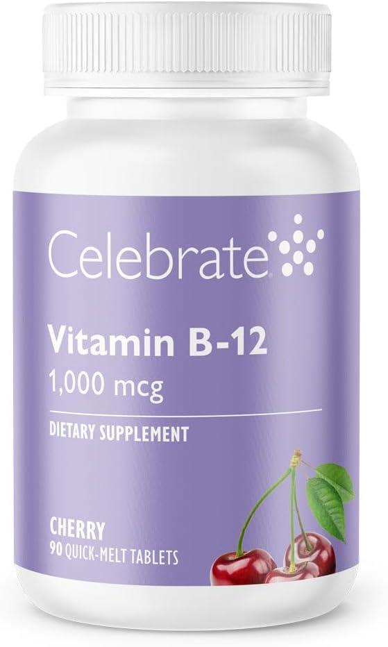 Celebrate Vitamins B-12 Quick Melt 1000 mcg with Folic Acid – 90 Tablets for Energy & Metabolism Support