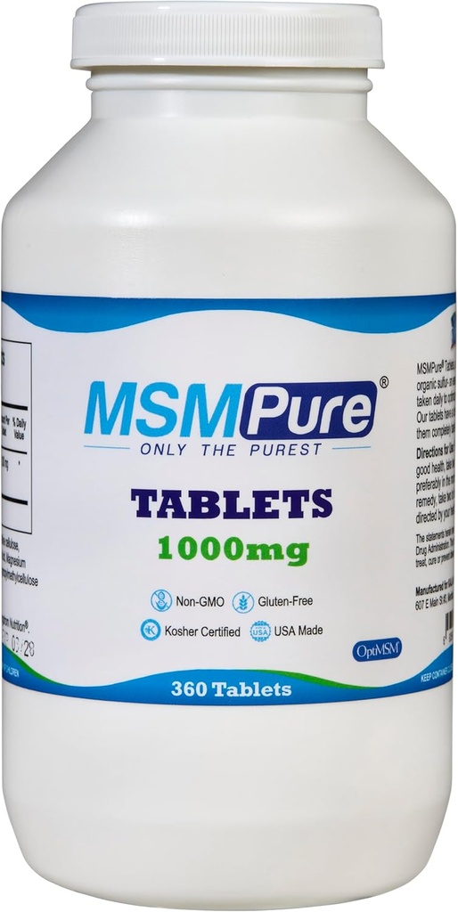 KALA HEALTH MSMPure MSM Tablets – 1,000 mg US-Made MSM per Tablet for Joint Health, Skin Appearance, Hair & Nail Support – Coated for Easy Swallowing, Tasteless – 360 Count