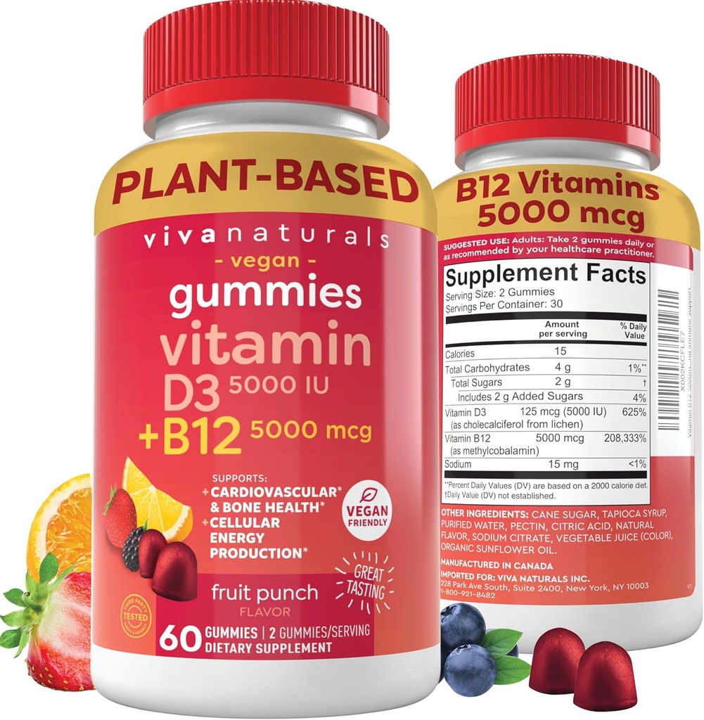 Vitamin B12 Gummies for Adults 5000mcg with Vitamin D3 5000 IU - Chewable B12 Vitamin 5000 MCG Gummies for Women, Vitamin D and B12 Gummy Vitamin
