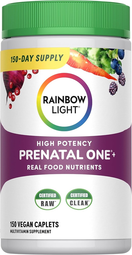 Rainbow Light Prenatal One High Potency Daily Multivitamin with Folate, Ginger and Probiotics; Supports Mom and Baby from Conception to Nursing; Vegan, 150 Tablets,* Pack May Vary