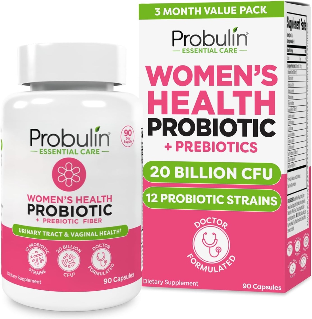 Probulin Womens Probiotic - Vaginal, UT, Gut & Immune Health with Lactobacillus Reuteri - 20 Billion CFU, 12 Probiotic Strains & Prebiotics - 90 Vegan, Gluten Free Capsules for Whole-Body Wellness
