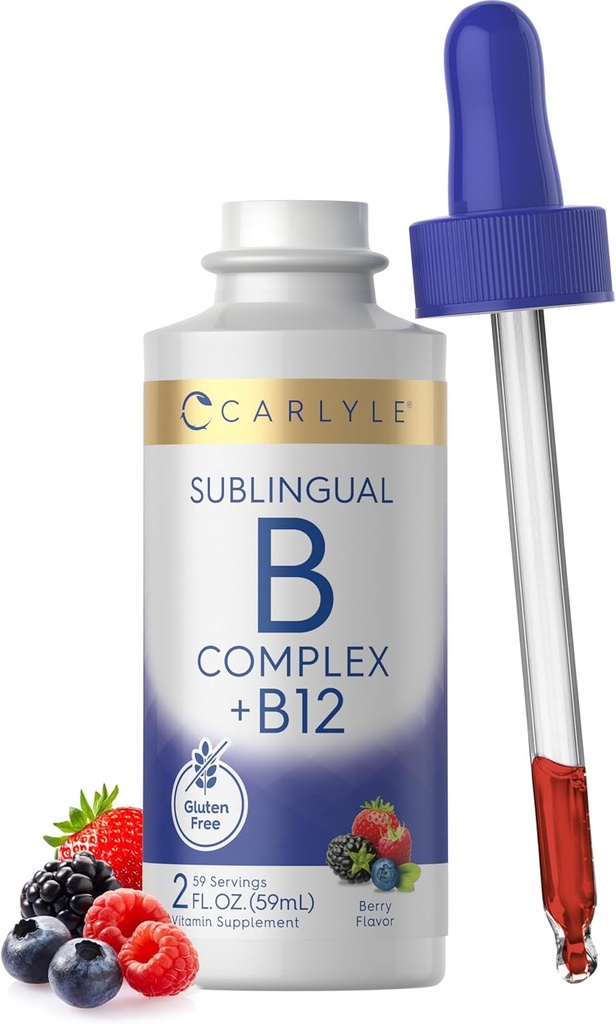 Carlyle Sublingual Vitamin B Complex | with B12 | 2 Fl Oz | Berry Flavor | Vegetarian, Non-GMO, and Gluten Free Supplement