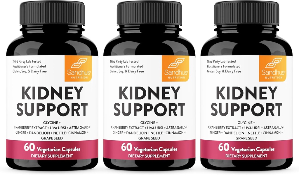 Sandhu's Kidney Cleanse Detox & Repair Support Supplement for Men and Women | with Cranberry Extract | Helps Support Kidney & Urinary Tract Health | 60 Vegetarian Capsules (Pack of 3)