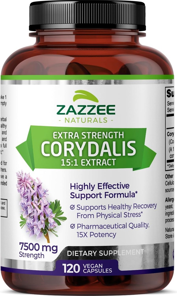Zazzee Extra Strength Corydalis 15:1 Extract, 7500 mg Strength, 120 Vegan Capsules, Concentrated and Standardized 15X Extract, 100% Vegetarian, Premium Grade, Conolidine, All-Natural and Non-GMO